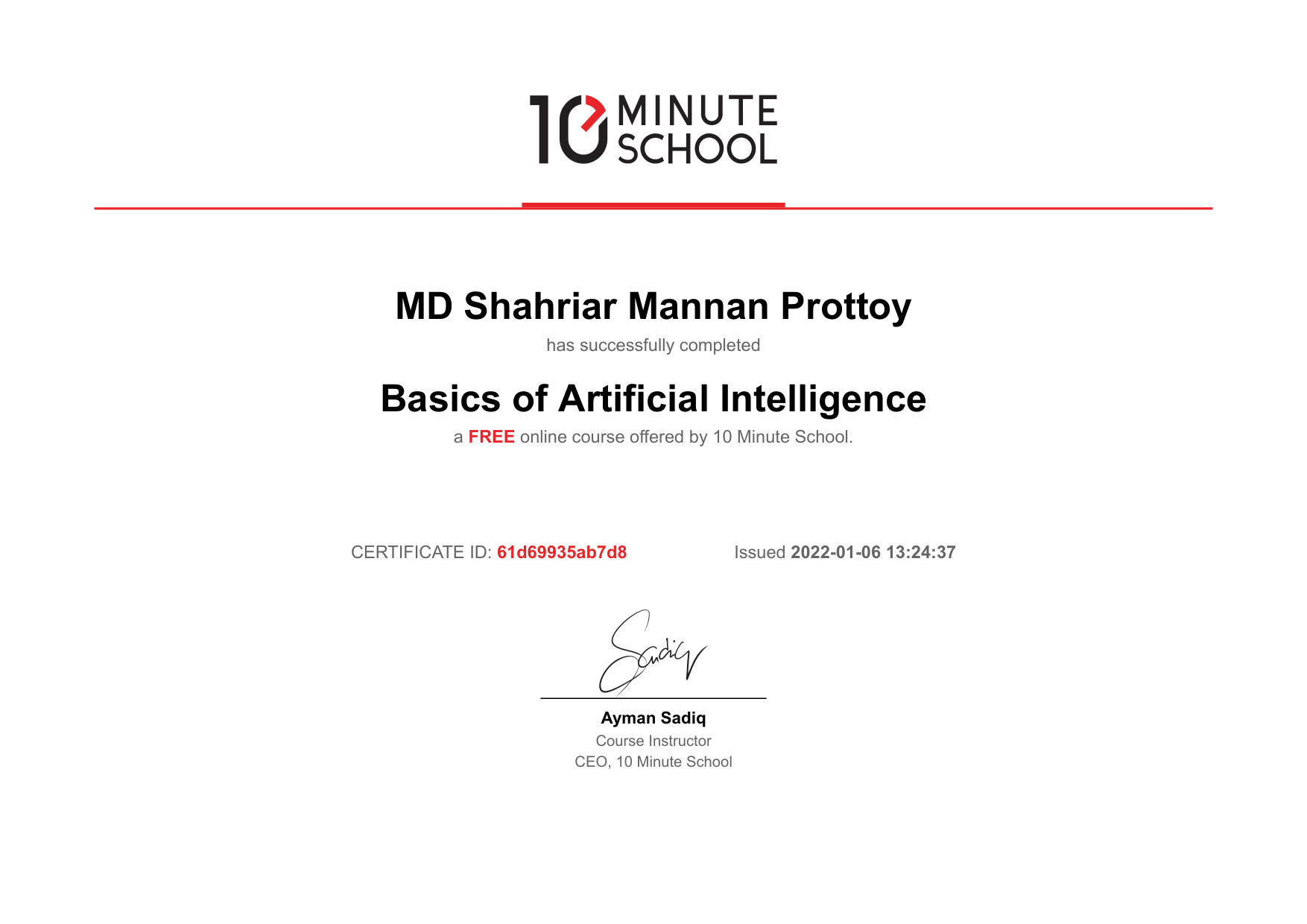Artificial Intelligence Certificate