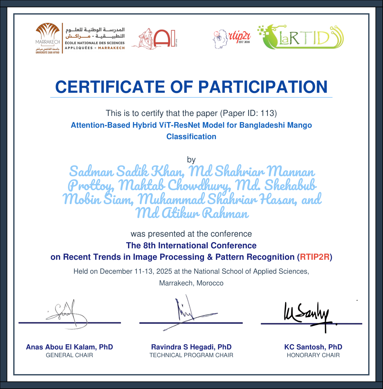 RTIP2R Mango Classification Paper Certificate